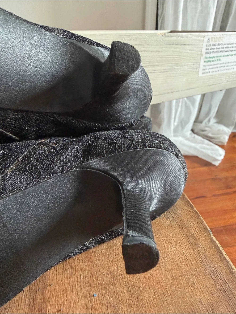 Vintage 90s Newport News sheer black lace stilleto booties 3” heel
